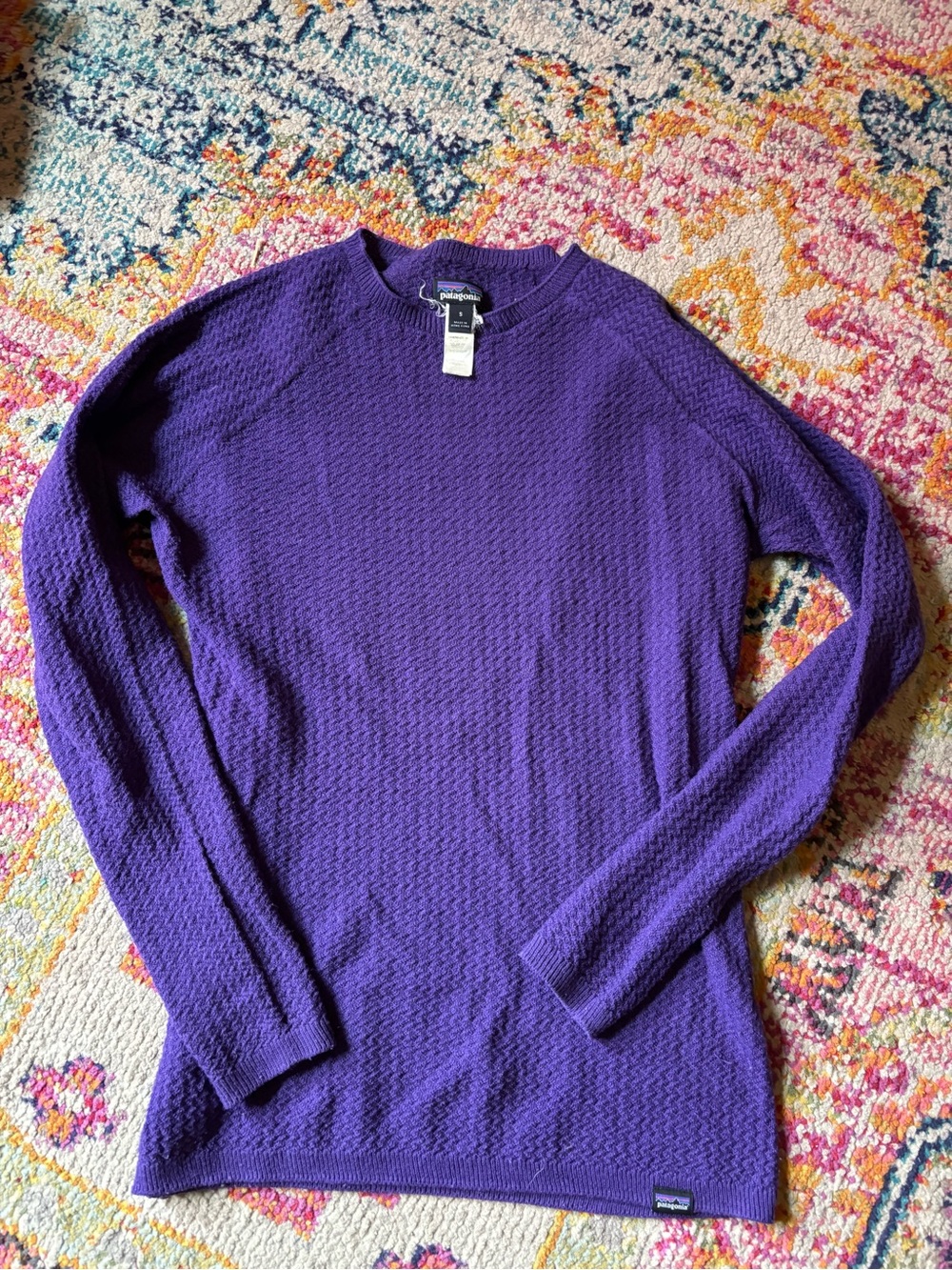 Vintage Patagonia Fine Merino Wool Textured Knit Sweater Purple Small